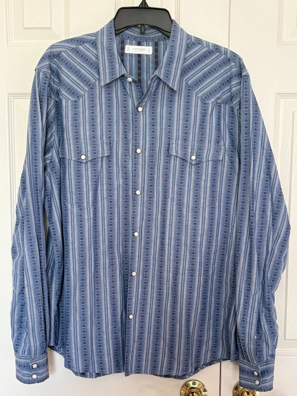 Lucky Brand Blue Striped Pearl Snap Western Shirt Men’s XL